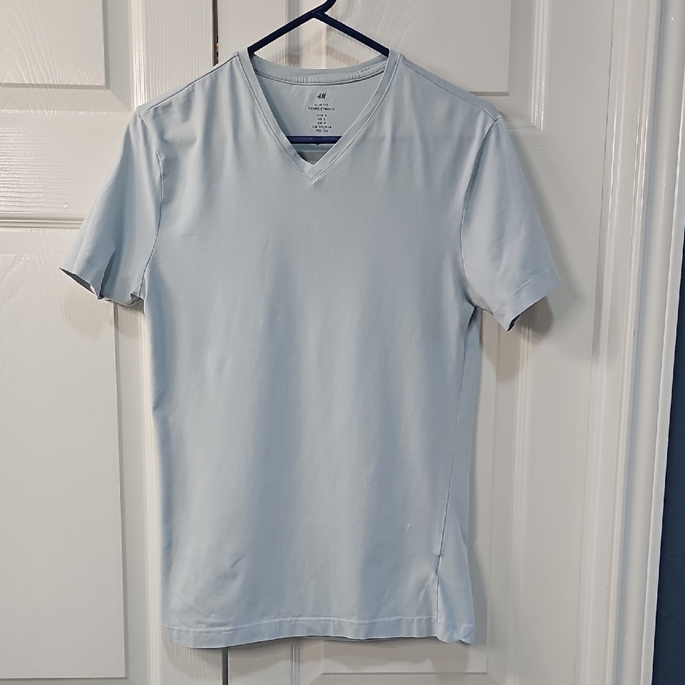 H&M Sky Blue V-Neck Short Sleeve Tee